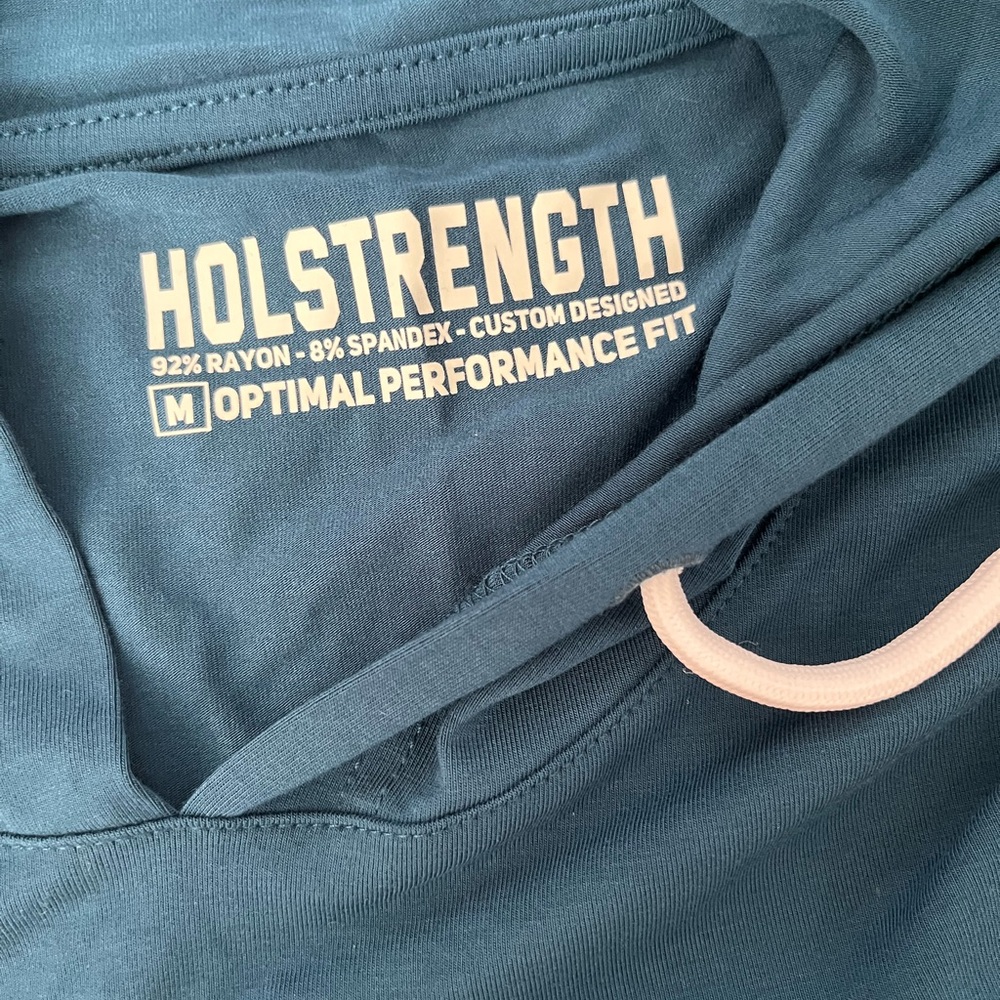Men’s Holstrength teal performance stretch sleeves hoodie shirt. Size medium - Picture 5 of 9